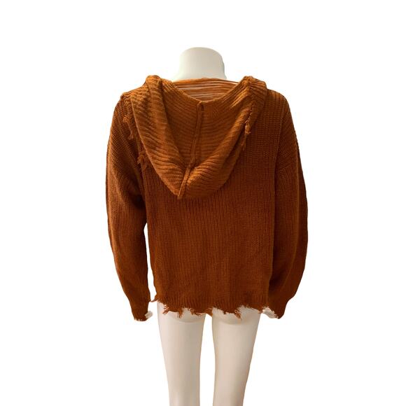 Trendy threads Orange / Mustard frayed hooded Knit sweater NWT - Picture 4 of 6